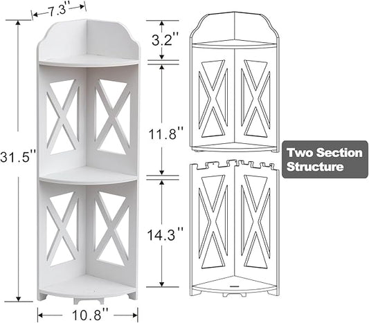 Corner Shelf Stand, Storage Organizer Great for Bathroom, Corner Shelf Perfect for Small Space,Waterproof Stand Also Use for Toilet Paper Stand,White