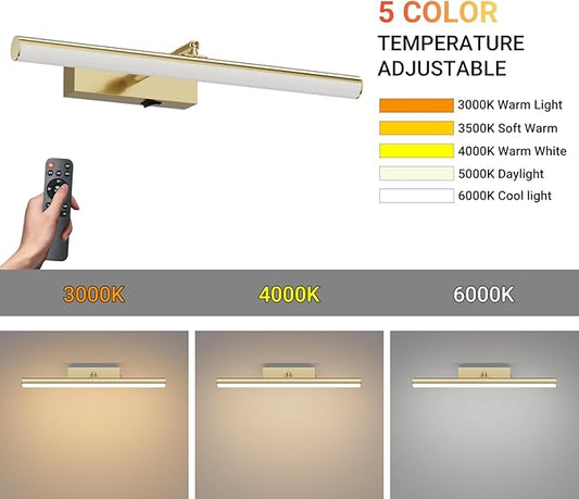 Tipace Dimmable Cordless Picture Light with Controller and Timer, Rechargeable 10000mAh Battery Wall Sconce for Wall Pictures, Gallery Artwork, Paintings, Portraits, Dartboards (Gold)