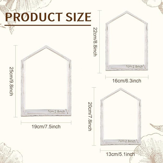 3 Set Wall Shelf 9.8 x 7.1 Inch Wooden Hanging Shelf Deep Display Storage Shelves Floating Shelves for Home Office Room Mini Figures Potted Plants Wall Decor (House,White)