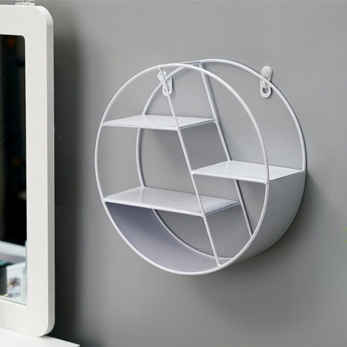 Round Wall Shelf - Circular Wall Shelf | Round Floating Shelves | Wall-Mounted Storage Rack | Floating Shelves Metal Shelf Decoration for Bedroom Living Room Bathroom Kitchen Office