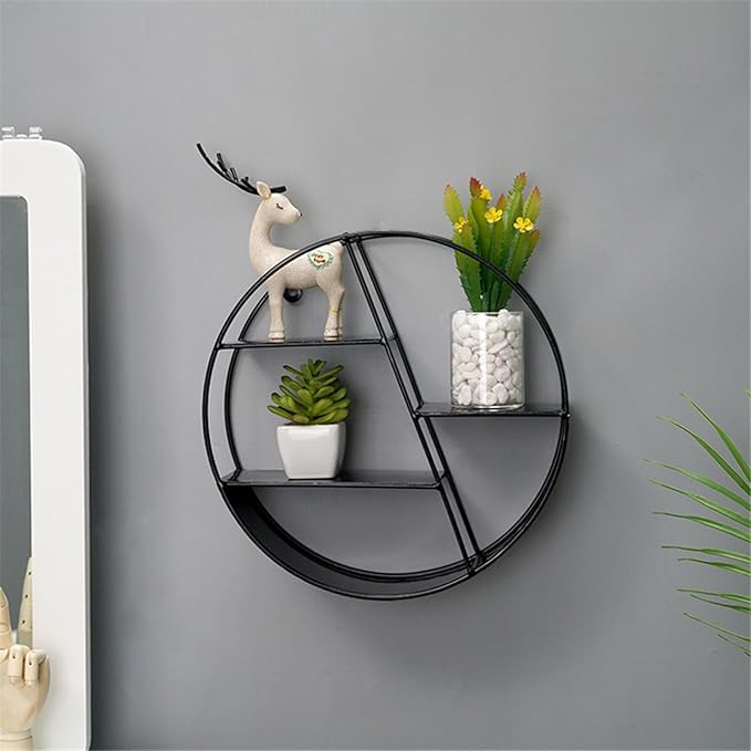 Round Wall Shelf - Circular Wall Shelf | Round Floating Shelves | Wall-Mounted Storage Rack | Floating Shelves Metal Shelf Decoration for Bedroom Living Room Bathroom Kitchen Office