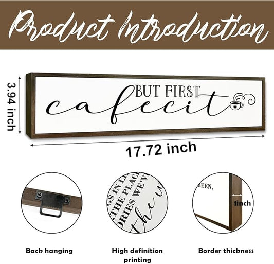 Coffee Wood Sign, Farmhouse Coffees Wall Decoration, Home Kitchen Decor for Shelf Tabletop, Cafe Coffee Station Decor, Coffees Lover Gift, But First Cafecito Sign, 17.8x4x1.2 inches