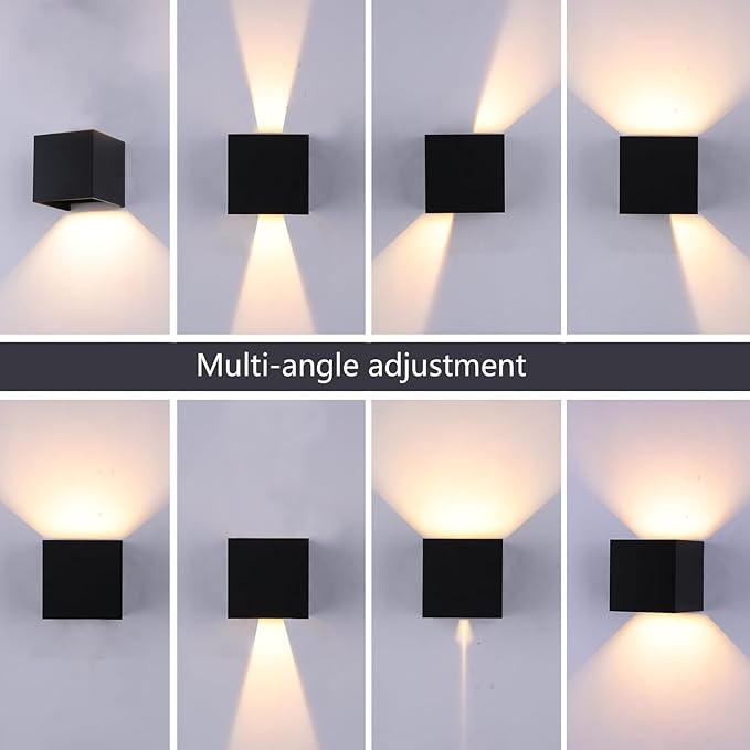 Modern LED Wall Sconce, 3000K Warm White Up & Down Wall Light for Bedroom, Wall Lamp with Adjustable Angle, Black Minimalist Design for Living Room, Bedroom, Hallway, Corridor (2 Pack)