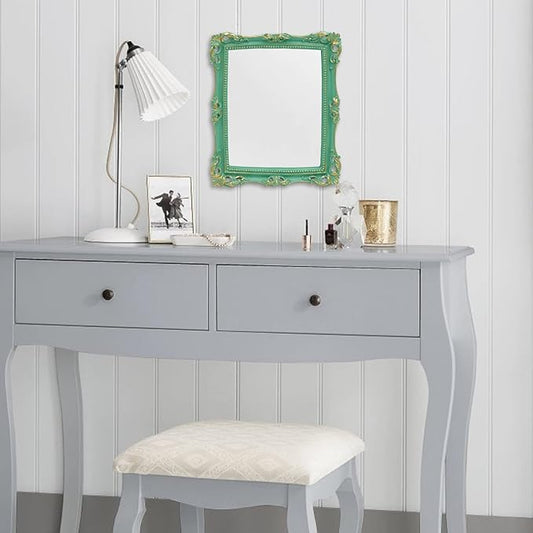 Funerom Vintage 11 x 9.5 inch Decorative Mirror, Wall Mounted & Tabletop Makeup Mirror ,Square (Light Green)