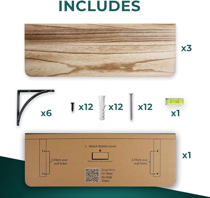 Willowy Reinforced Steel Bracket Wall Shelving for Bedroom - Easy to Install, Template and Video Included - Wall Shelves for Bedroom Decor, Lego Display Shelves