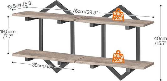 HOOBRO Floating Shelves, 15 Inch Wall Shelf Set of 2, Wall Mounted Storage Shelves 2-Tier, Hanging Bathroom Shelves, for Living Room, Bedroom, Bathroom, Kitchen, Greige and Black BG13BJP201