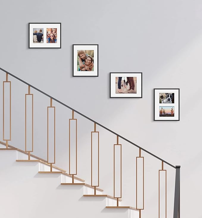 11x14 Picture Frame, Black Wood Photo Frame 8x10 with Mat or 5x7 with 2 Mat with Perspex Glass for Vertical or Horizontal Tabletop Wall Display for Photos, Birthday Christmas Gift, Set of 4