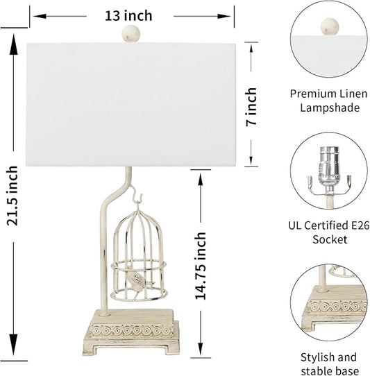 Rustic Farmhouse Table Lamps Set of 2, Birdcage Design Vintage Bedside Lamp Nightstand End Table for Living Room, Bedroom(2 LED Bulb Included)