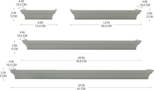 MELANNCO Floating Wall Shelves for Bedroom, Living Room, Bathroom, Kitchen, Nursery, Set of 4, Gray, 4 Count