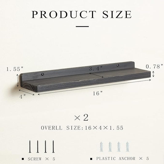 Freezing point Floating Shelves for Wall Set of 2 Natural Wood 16Inch Wall Shelf Decor Plant Display Collectibles Mounted Kitchen Bathroom Bedroom Corner Decorative Storage Stand Black