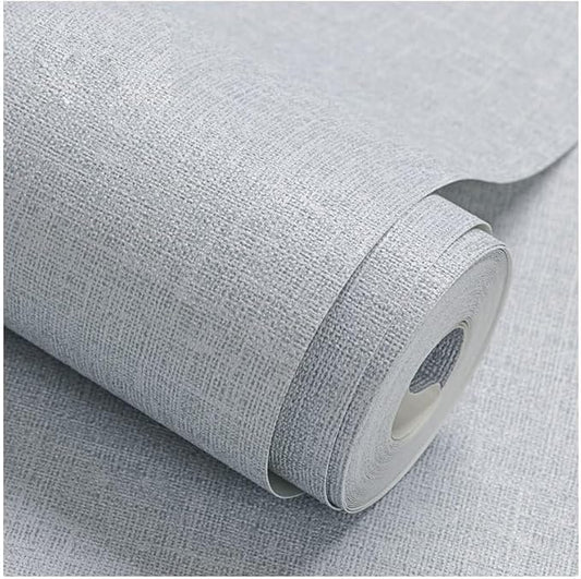 Fabric Peel and Stick Wallpaper Gray Faux Grasscloth Wall Paper Self-Adhesive 17.8” x 118” Linen Wallpapers Removable Wallpaper Embossed Textured Contact Paper Decoration Backsplash Countertop Liners