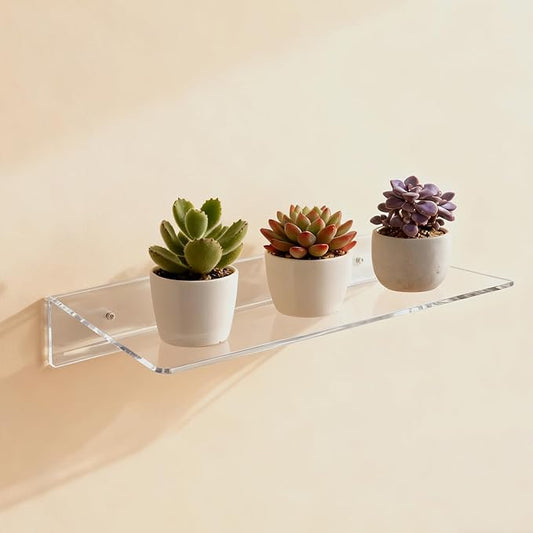 6 Pack Acrylic Floating Shelves, 12 x 6 inch Clear Wall Mounted Display Storage Rack, 4.5 mm Thick Invisible Acrylic Shelf for Living Room, Office, Bedroom
