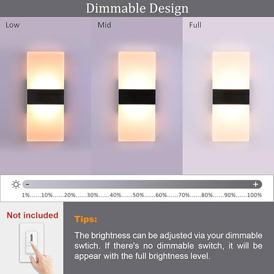 Lightess Modern Wall Sconce 12W Indoor Acrylic Modern Wall Light Set of 2 LED Wall Lamp for Hallway Living Room Corridor Bedroom, Warm White