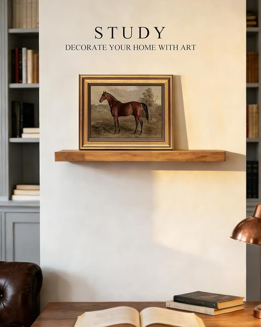 VIYYIEA Gold Framed Canvas Art Prints,8x10Inch, Country Horse Art Painting, Vintage Retro Decor for Bathroom Bedroom Living Room shelf bookshelf Fireplace, Rustic Farmhouse Picture