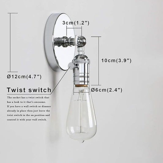 Permo Minimalist Single Socket 1- Light Wall Sconce Lighting with On/Off Switch (Chrome)