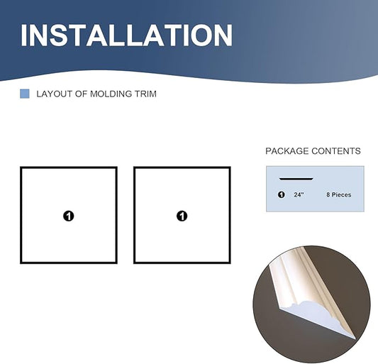 NeatiEase 2 Set Peel and Stick Wall Molding Trim Kit, 24" x24" Premade Wainscoting Panels, Self Adhesive Moulding Panel for Interior Walls Picture Frame