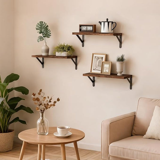 Fixwal Floating Shelves for Wall, Wood Wall Mounted Shelves for Bedroom, Bathroom, Living Room, Kitchen Storage and Decor(Brown, Set of 3, 16.5 Inch)