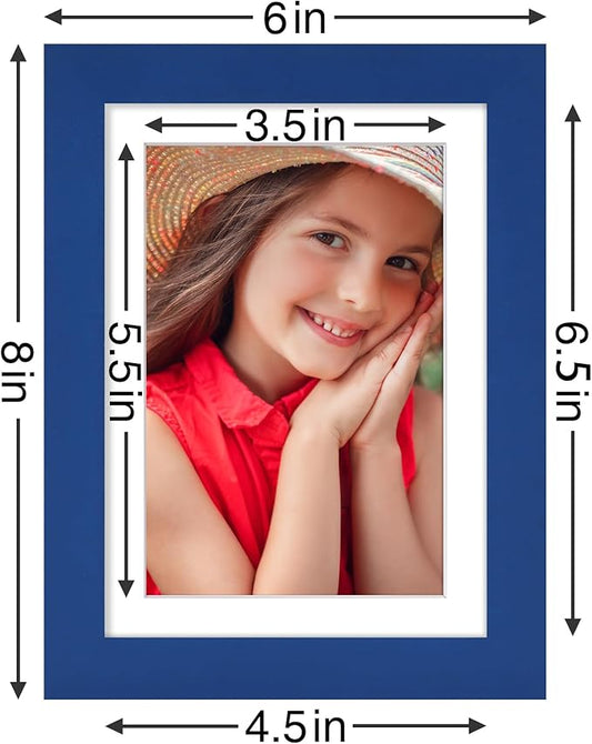 Vittanly 5x7 Picture Frames Set of 9, Shatter Resistant Plexiglass, Display 4x6 Pictures with Mat or 5x7 without Mat, Photo Frames for Wall or Tabletop, Engineered Wood, Blue
