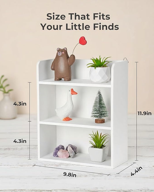 3-Tier Trinket Shelf, Small Display Shelf for Wall or Countertop, Wooden Knick-Knack Shelves for Collectibles, Perfume & Crystal Storage, White