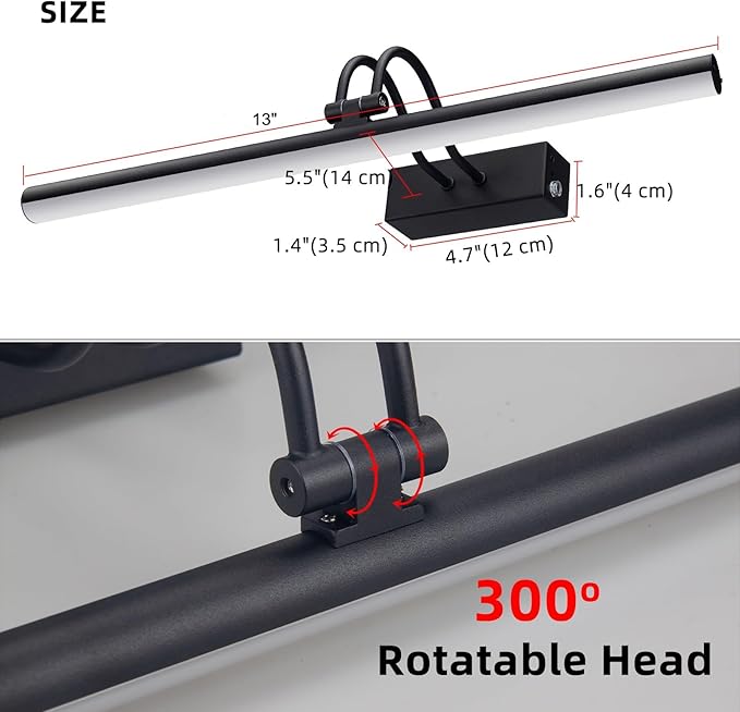Picture Light,Picture Lights for Wall Cordless,13" Picture Lights with Timer and Dimmable,Battery Wall Lights for Display Gallery Painting Art Frame Portrait-Black