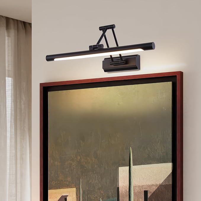 17" Picture Light Matte Black Hardwired Gallery Light 270° Rotation Led Poster Lights 95 CRI 3000K Non-Dimmable True-Color Cordless Art Lighting for Paintings, Display Cabinets,Bathroom.