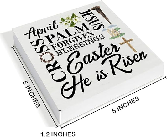 Easter Decor - Easter Decorations for Home - He Is Risen Wood Sign Home Office Living Room Bedroom Desk Shelf Table Tabletop Decor 5×5 Inches