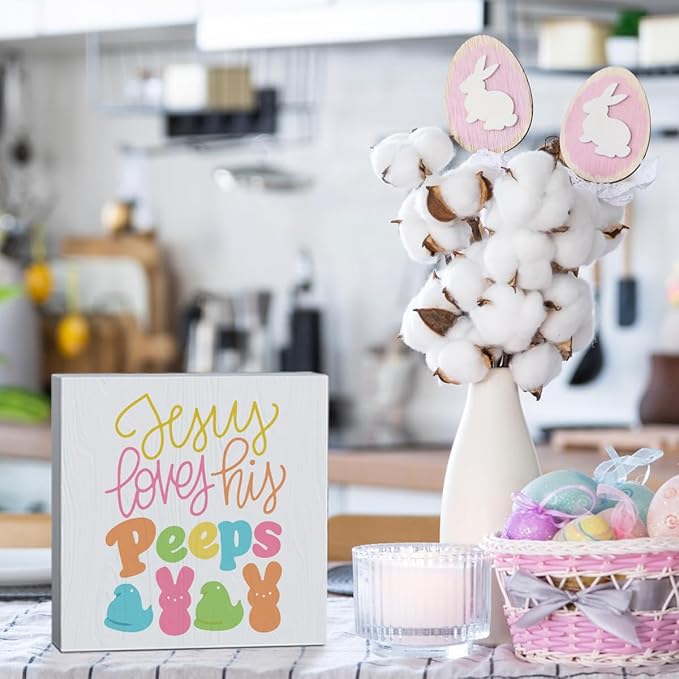 Religious Easter Decorations Easter Table Decor Peeps Decorations Jesus ter Decorations Easter Table Decor Wooden Box Sign for Home Office Bedroom Living Room Desk Shelves
