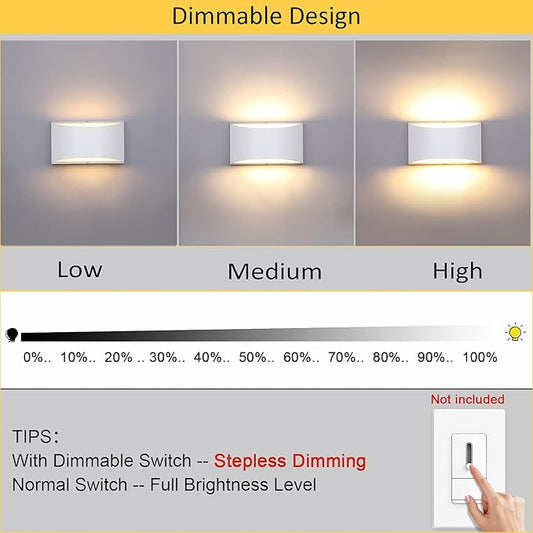 Lightess Modern LED Wall Sconce Light Dimmable 12W Up Down Wall Light for Bedroom Living Room, Warm White