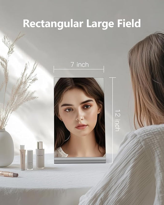 12"x7" Frameless Flat Makeup Mirror, Free Standing Vanity Mirror for Bathroom Countertop, Desk or Jewelry Display, Perfect for Makeup & Shaving