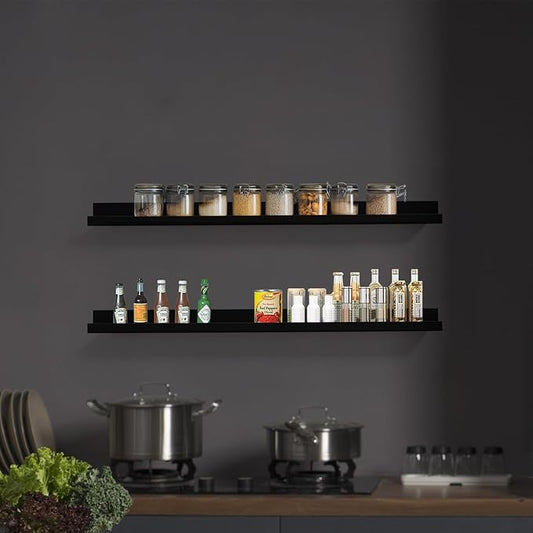 Black Floating Shelves 36 Inch Modern Picture Frame Shelf for Wall Picture Ledge Shelves with Lip Wooden Book Shelves Set of 2 Bathroom Shelf Organizer for Living Room Bedroom Kitchen Wall Decor