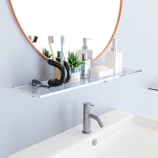 Clear Acrylic Shelves for Wall Storage, 6" W X 36" L, 3/4" Thick Wall Mounted Floating Shelves for Bedroom, Living Room, Bathroom, Kitchen -Easy Installation with Screws and Black Finish Brackets