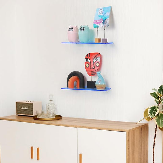 iobiotio Small Floating Shelves, 12 x 4'' Shelves for Wall, Decorative Floating Shelves for Home Office, Wall Mounted Rack, Light Blue, 2 Pcs