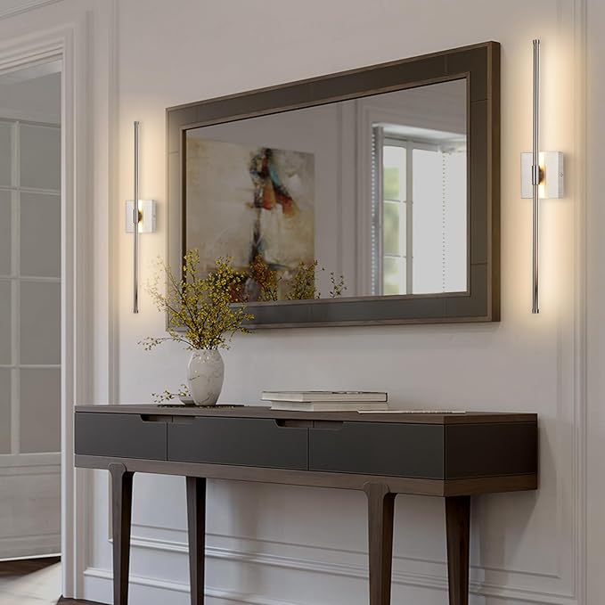 Modern LED Wall Sconces Set of Two, Hardwired Wall Sconces, 3000K Warm Light Wall Lamp,Nickel Wall Light Fixtures for Living Room, Bathroom, Bedroom, Nickel, 2 Pack