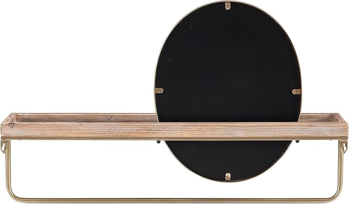 Linon Gourli Modern Farmhouse Gold Metal and Wooden Wall Shelf with Mirror