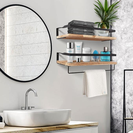 Uten Floating Shelves, Wall Shelf Outdoor, 42x15x8 cm, Shelving Unit for Wall, Towel Holder 6 Hooks, Kitchen Spice Rack, Storage Organiser Shelf for Bedroom, Bathroom, Living Room, Office