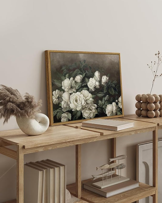 SHENIFY 16x24in Large Vintage Landscape Framed Canvas Wall Art Rose Flower Classic Wall Prints Modern Kitchen Bathroom Office Decor - Natural Framed