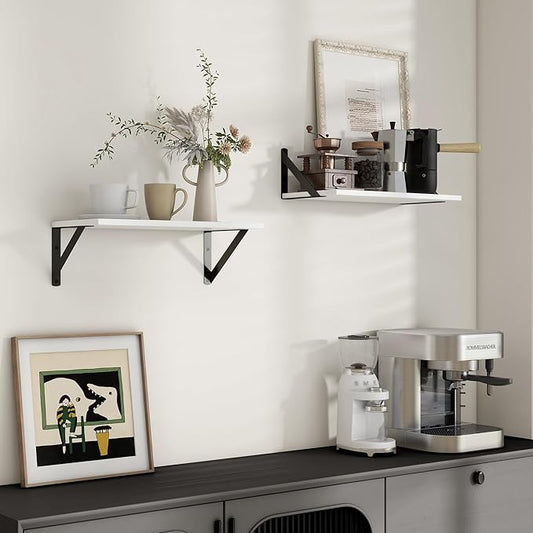 Axeman White Floating Shelves for Wall, 16''W x 8''D Floating Shelves Set of 2, 8 Inch Deep Wall Shelves for Bookshelf Living Room Bedroom Home Office Bathroom