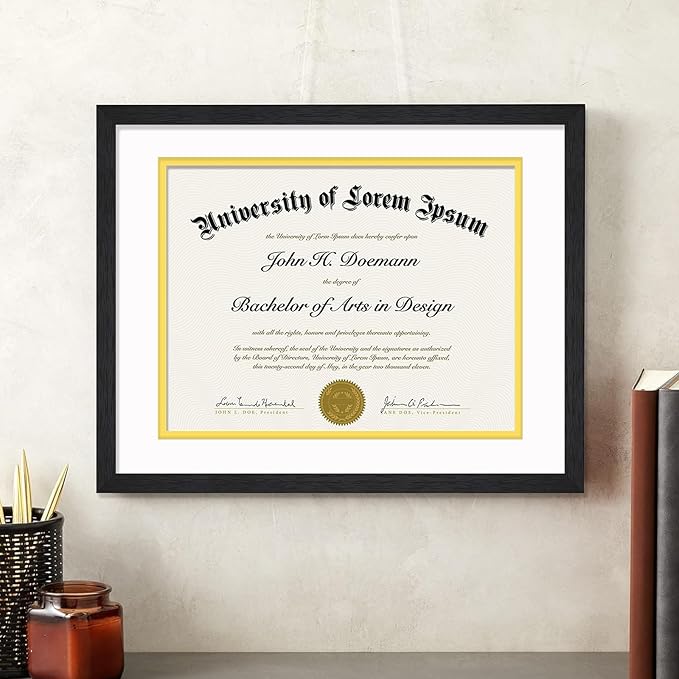 A PLUS MAX 11x14 Diploma Frame Display 8.5 x 11 Certificate with White & Gold Mat, Engineered Wood Document Frame with Black Wood Grain for Masters Associates Bachelor Degree - 2 Packs