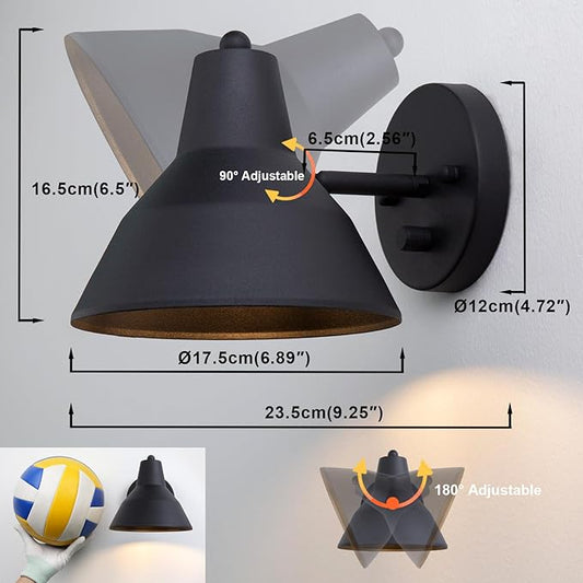 Yosoan Indoor Vanity Wall Sconce with Dimming On Off switch, 1-Light Hardwired Vintage Wall Mount Metal Lamp Fixture with 6.89" Bowl Metal Shade in-Build Gold Bedside Reading Bedroom Bunk Light(Black)