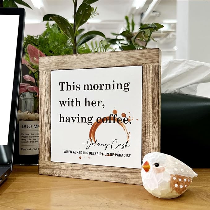 Coffee Decor Set, Wooden Box Signs for Home Decor, Farmhouse Wood Sign, Cafe Table Desk Decortion, This Morning With Her Having Coffee Sign