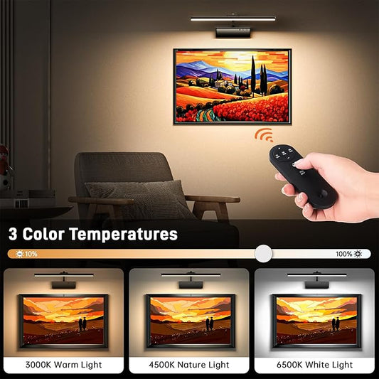 Picture Light, 15.35inch Wireless Picture Lights for Wall Rechargeable, 5400mAh Battery Wall Light with Remote, 3 Color Art Lighting for Paintings with Timer and Dimmable for Display, Gallery (Black)