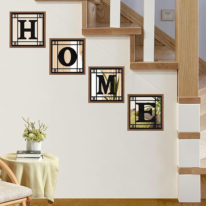 4 PCS Square Wall Mirrors, Rustic Farmhouse Accent Mirror, Home Wall Decor for Living Room, Bedroom, Bathroom & Entryway