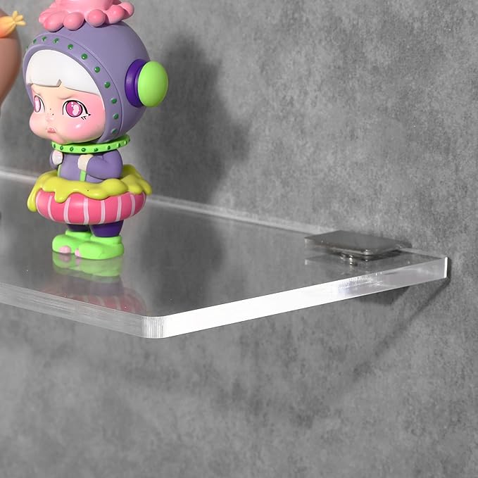 iobiotio Small Clear Floating Shelves, 12'' x 5.9'' Shelves for Wall, Decorative Floating Shelves for Home Office, Wall Mounted Rack, Clear, 2 Pcs