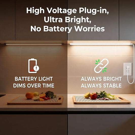 36inch Plug in Under Cabinet Lighting Strip for Kitchen, 120V Bright LED Under Counter Lights 6000k White Slim, Luces para Cocina Bajo Gabinete Under Shelf Wired Light for Sink/Workbench/Bookshelf