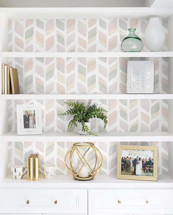 17.3in X32.8ft Boho Peel and Stick Wallpaper Pink Checkered Contact Paper Neutral Geometric Wall Paper Modern Self Adhesive Removable Wallpaper for Bathroom Kitchen Cabinet Waterproof Vinyl Roll