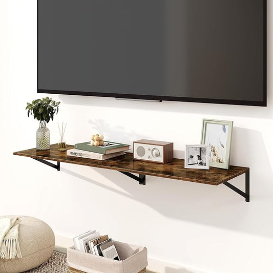 Fun Memories Floating Shelves for Wall, 12 Inch Deep Floating Shelves Set of 2, 24W x 12D Large Wall Shelf with Sturdy Metal Brackets for Living Room, Bathroom, Bedroom and Kitchen, Rustic Brown