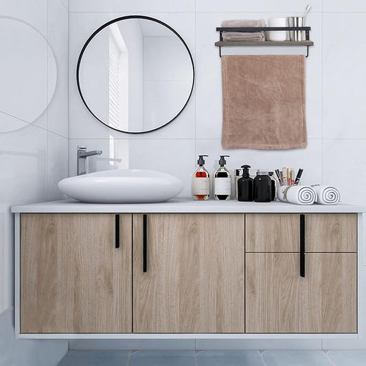 Elevon Floating Shelves for Bathroom Organizer Over Toilet, Bathroom Shelves Wall Mounted with Towel Rack, Corner Wall Shelf for Bedroom Decor Kitchen Storage (Brown, Set of 2)