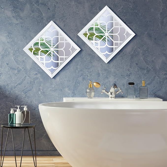 Tatuo 4 Pcs Mirrors Square Wall Mirror, Gorgeous Rustic Farmhouse Accent Mirror, Rustic for Bathroom Renovation Bedrooms Living Rooms, 12 x 12 Inch(Pure White)