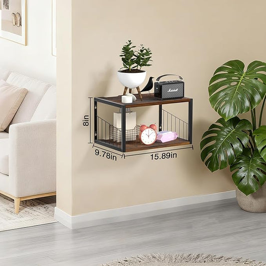 Floating Nightstand, Wood Floating Bedside Table with Cable Hole, Wall Mounted Nightstand for Bedroom, Living Room, Bathroom, Kitchen (Rustic Brown)