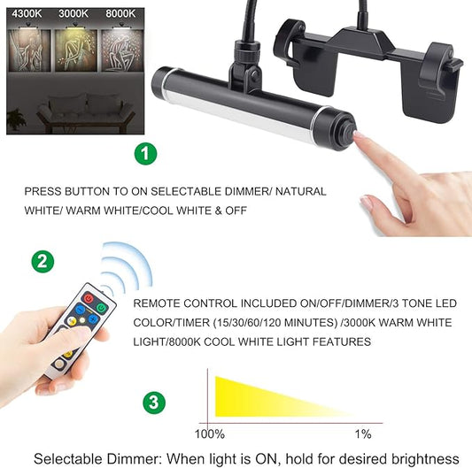 LUXSWAY Wireless Picture Frame Led Lighting,Rechargeable Art Display Lighting Clip on Pictures,Over Painting Lights with Remote,Artwork Lamp with Flexible Neck,28 LEDs 3 Lighting Modes 200LM-Black